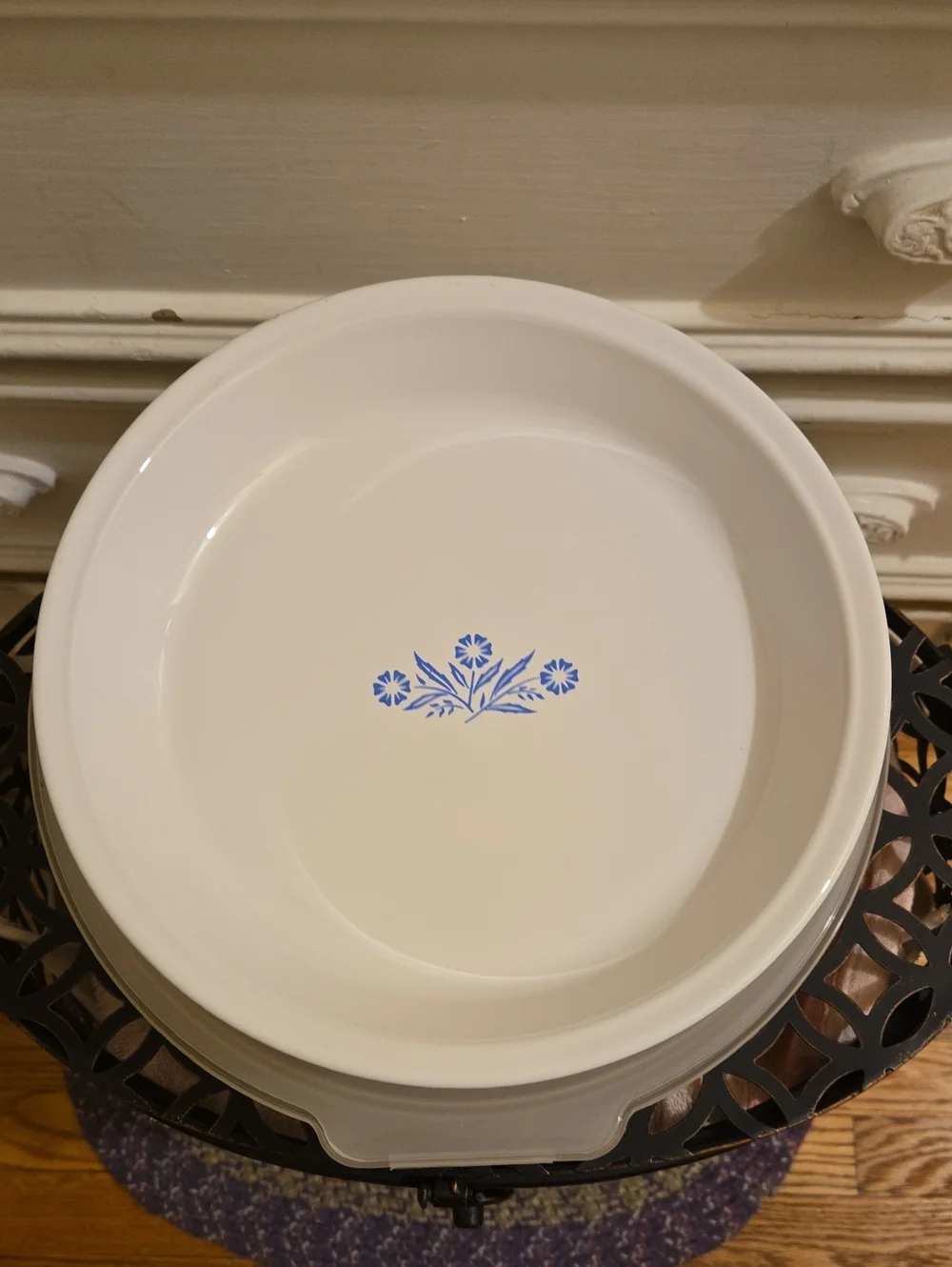 Vintage Corning Ware Pie Plate With Carrier Cornflower Pattern